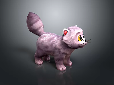 Cute Purple Fluffy Kitten With Big Eyes And Fluffy Tail In Cartoon Style 3d model