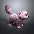 Cute Purple Fluffy Kitten With Big Eyes And Fluffy Tail In Cartoon Style
