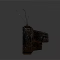 Old Rusted Television With Cracked Screen And Antennas On Gray Background