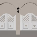 White Doors With Lattice Pattern And Heart Decorations In Arched Doorways 3d model