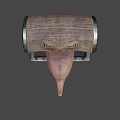 Creative Anthropomorphic Wooden Chest with Carved Eyes and Extended Tongue