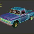 Classic Blue Pickup Truck With Retro Design On Reflective Dark Surface