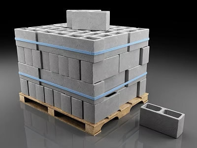 Gray Concrete Blocks Stacked on Wooden Pallet with Single Block 3d model
