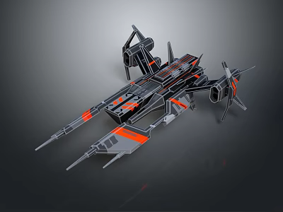 Futuristic SciFi Space Fighter With Black Orange Accents And Detailed 3D Design 3d model