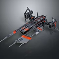 Futuristic SciFi Space Fighter With Black Orange Accents And Detailed 3D Design