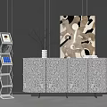 Stylish Entryway Cabinet And Side Cabinet With Textured Design Abstract Painting And Hexagonal Accent Shelf