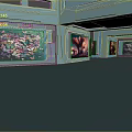 Spacious Digital Art Exhibition Hall With Large Screens Displaying Colorful Images On Shiny Dark Floors