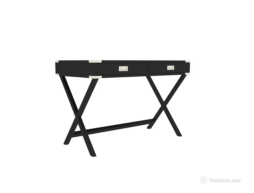 Modern Black Entryway Console Table With Crossed Legs And Storage Drawers 3d model 