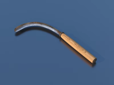 Practical Household Curved Tool With Metal Blade And Patterned Wooden Handle 3d model