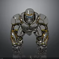 Detailed Mechanical Gorilla With Silver Gold Accents In Metallic Crouched Posture