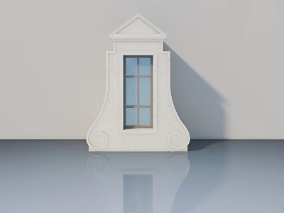 Elegant White Casement Door With Decorative Frame And Glass Panes On Reflective Floor 3d model
