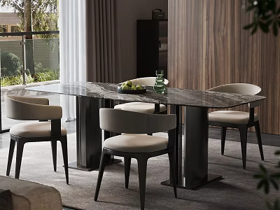 Elegant Modern Restaurant Interior With Marble Dining Table And Comfortable Chairs 3d model