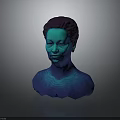 Woman Bust Sculpture In Blue Purple Hue With Reflective Surface On Dark Background