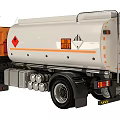 Orange and White Tanker Truck with Hazard Symbols on Tank Body Design
