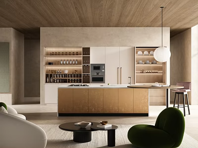 Modern Kitchen Interior Design With Stylish Cabinets And Central Island 3d model
