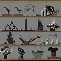 Decorative Ornament Set For Shelf Display With Wooden Ceramic Artistic Pieces
