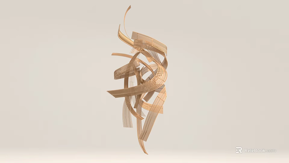 Modern Abstract Wooden Sculpture Featuring Dynamic Twisted Strips For Visual Guidance 3d model 