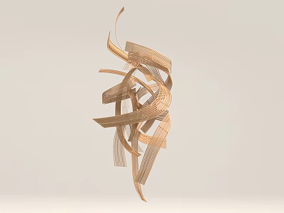 Modern Abstract Wooden Sculpture Featuring Dynamic Twisted Strips For Visual Guidance 3d model