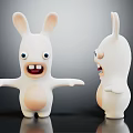 White Rabbit Doll With 3D Styled Exaggerated Expressions Front And Side Views On Dark Background 3d model