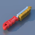 Red Handle Household Cleaning Brush With Yellow Bristles And Metal Connector