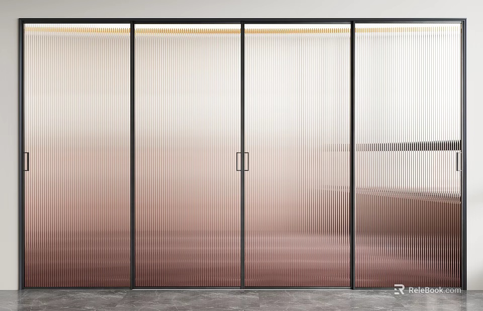 Modern Sliding Doors With Striped Glass Gradient Color And Black Frames For Interior 3d model 