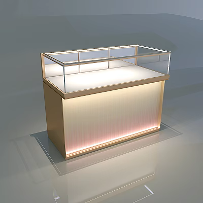 Jewelry Store Glass Display Case With Golden Cabinet Illuminated Interior And Transparent Cover 3d model