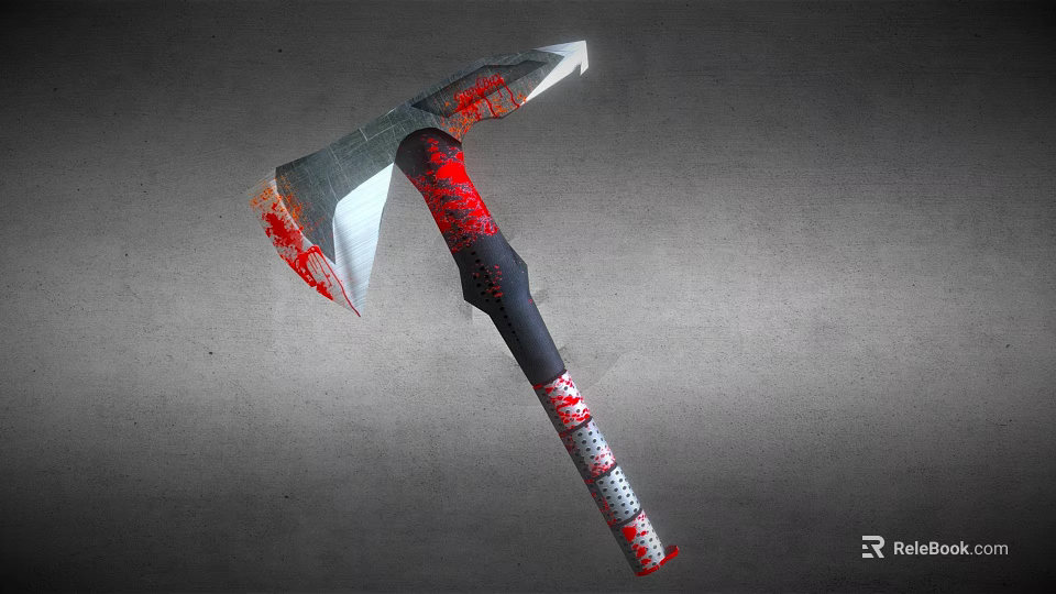 Bloody Axe With Sharp Blade And Red Stained Handle On Gray Background 3d model