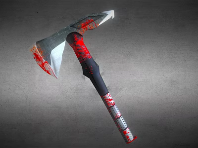 Bloody Axe With Sharp Blade And Red Stained Handle On Gray Background 3d model