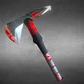 Bloody Axe With Sharp Blade And Red Stained Handle On Gray Background 3d model