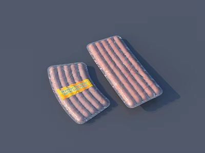 Two Packs of Fresh Sausages in Transparent Plastic Packaging with Yellow Label 3d model