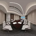 Modern Conference Room Interior With Long Table White Chairs And Dual Screens