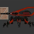 Red Mechanical Spider Robot Carrying Wooden Crate With Mechanical Legs