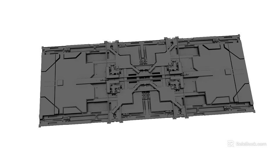 Gray Industrial Mechanical Structure Featuring Geometric Panels And Interconnected Framework Layout 3d model 