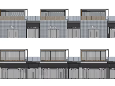 Modern Commercial Street Building Facade With Glass Windows And Storefronts 3d model