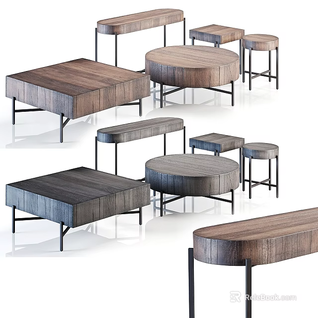 Modern Functional Tables With Wooden Tops Metal Legs And Various Shapes 3d model 