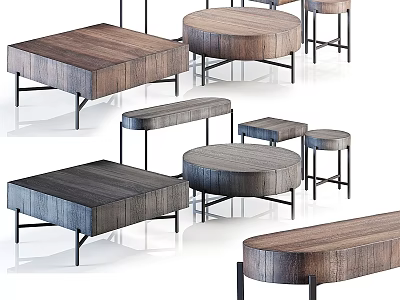Modern Functional Tables With Wooden Tops Metal Legs And Various Shapes 3d model