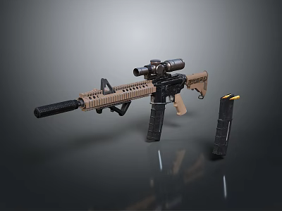 Tactical Rifle With Scope Detachable Magazine Tan Black Modular Design For Military Use 3d model