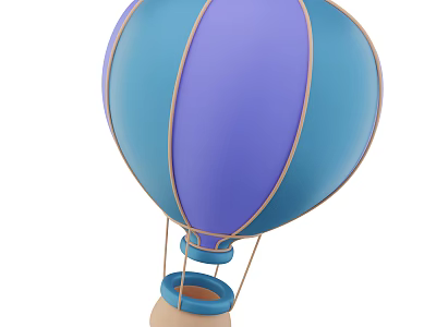 Colorful Blue and Purple Striped Hot Air Balloon With Golden Borders And Basket 3d model