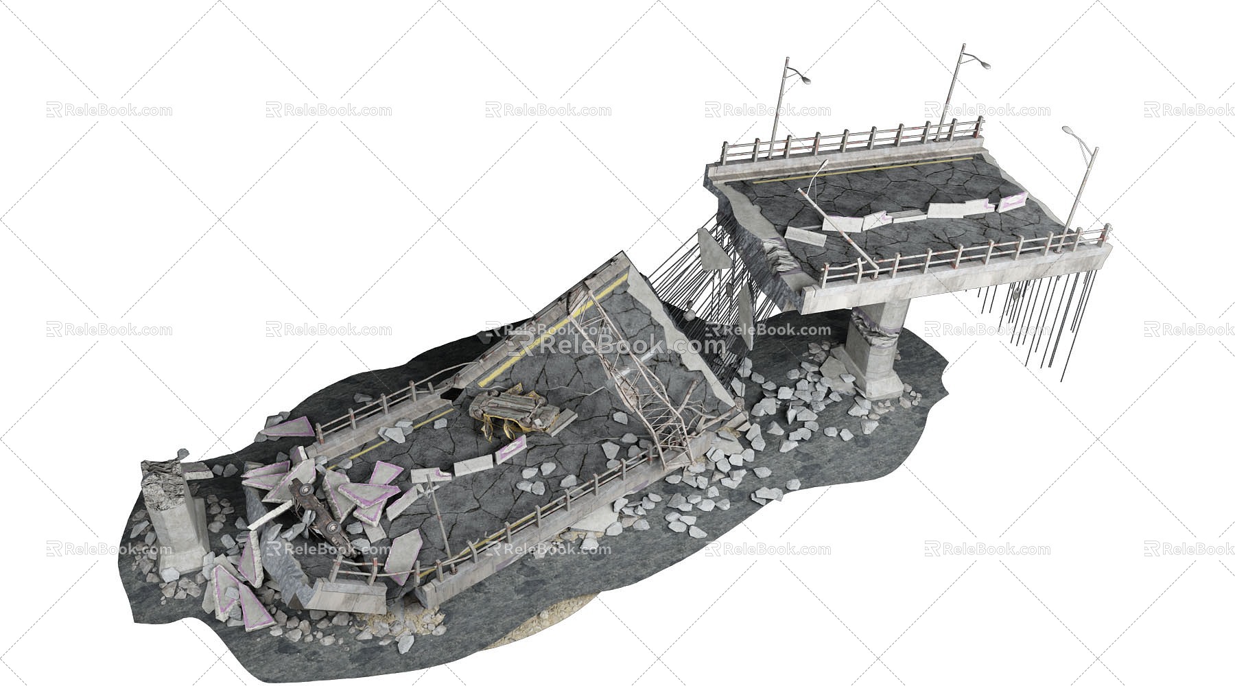 Ruins Collapsed Buildings Earthquake Buildings Destroyed Bridges Collapsed Bridges Abandoned Bridges 3d model