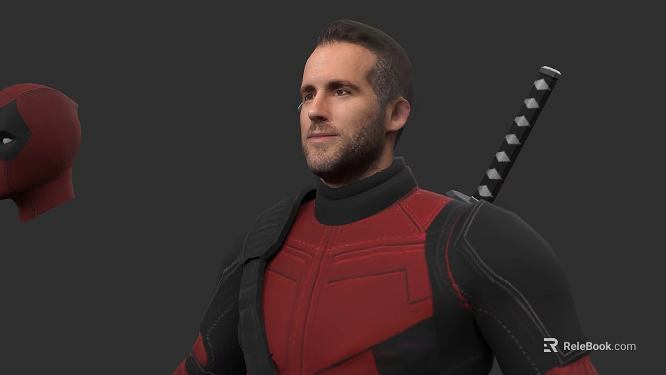 Game Movie Character in Red and Black Suit with Samurai Sword on Back 3d model 