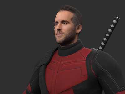 Game Movie Character in Red and Black Suit with Samurai Sword on Back 3d model