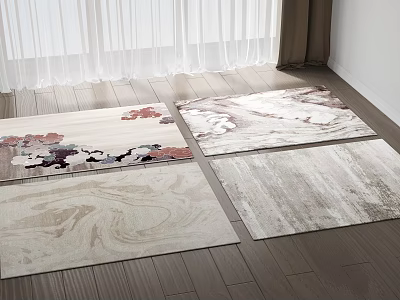 Square Rugs With Various Patterns In Bright Interior With Wooden Floor 3d model