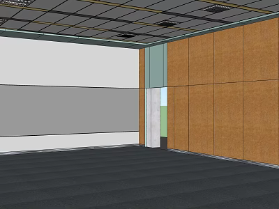 School Classroom Interior With Wooden Walls Gray White Panels And Dark Carpet 3d model