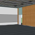 School Classroom Interior With Wooden Walls Gray White Panels And Dark Carpet