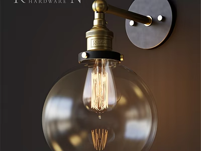 Vintage Brass Wall Lamp With Glass Shade And Metal Base Design 3d model