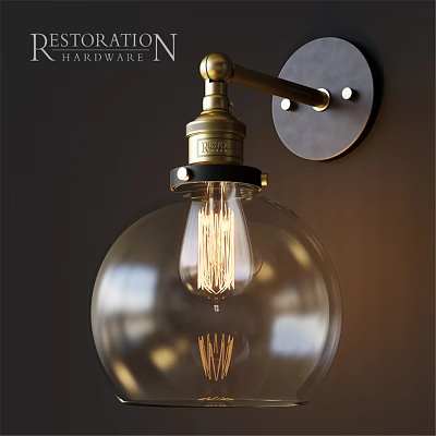 Vintage Brass Wall Lamp With Glass Shade And Metal Base Design 3d model