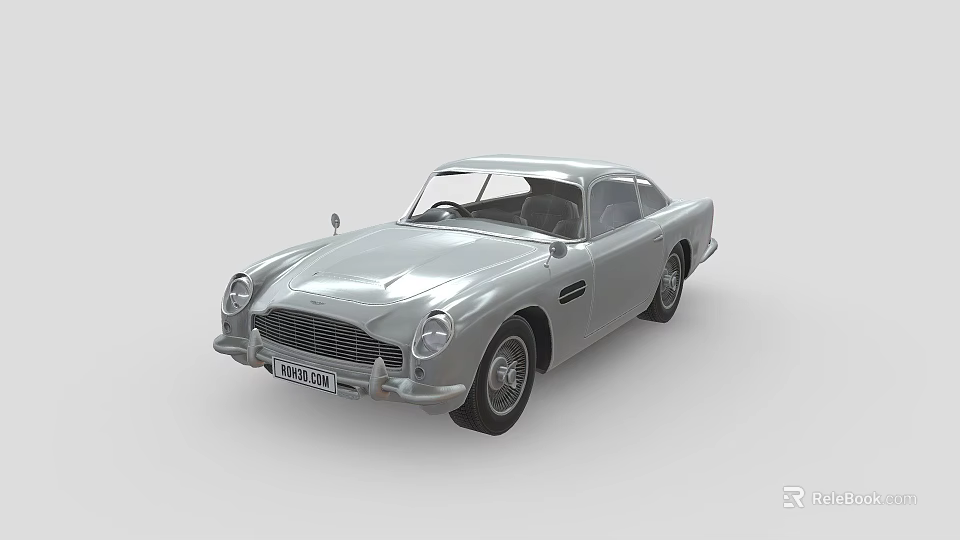 Classic Silver Two Door Vintage Car With Round Headlights And Front Grille 3d model 