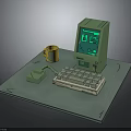 Vintage Computer Setup With Green Monitor Yellow Mug Keyboard And Mouse Pad