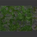 Moss Covered Stone Pavilion Structure With Columns Sloped Roof And Platform
