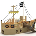 Wooden Pirate Ship Play Equipment For Kids Outdoor With Climbing Structure Tire Decorations And Flag